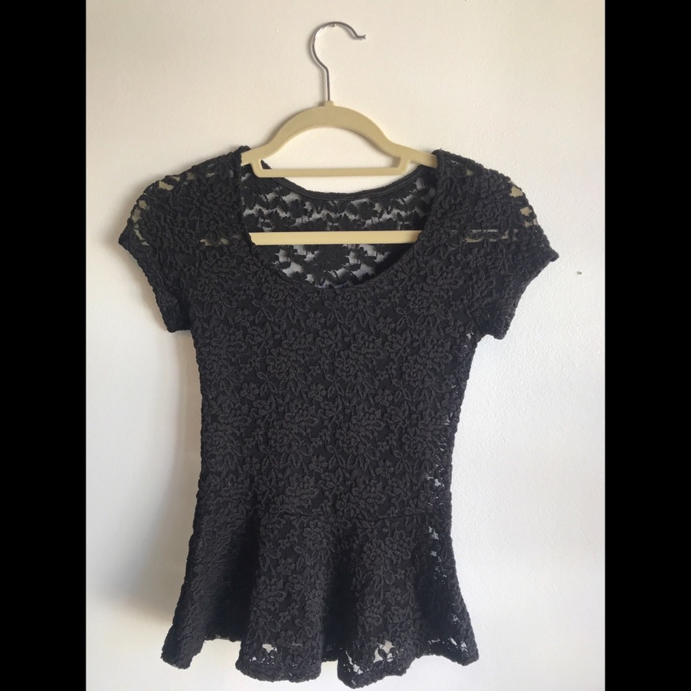 Small, black, peplum, lace blouse